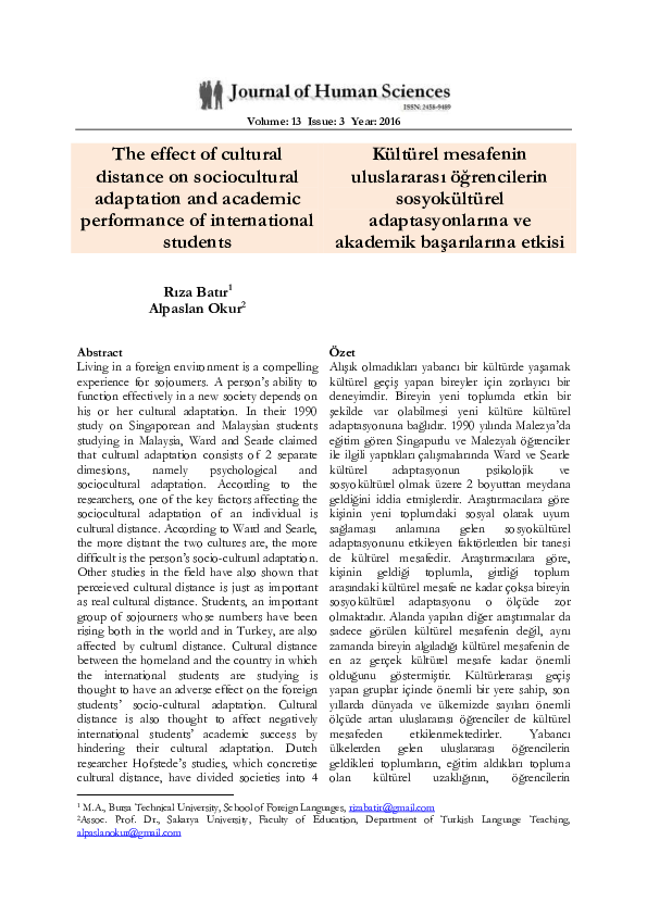 (PDF) The effect of cultural distance on sociocultural adaptation and ...