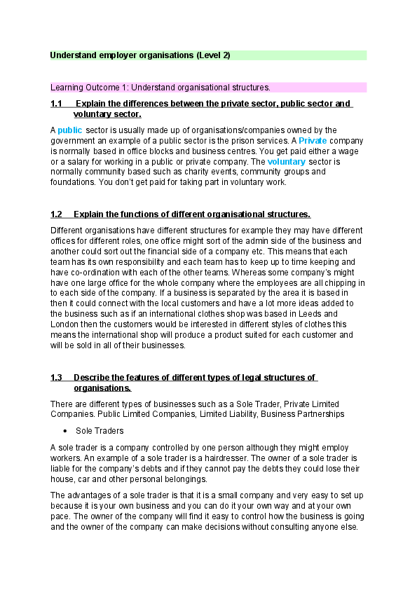 (DOC) Understand employer organisations (Level 2) Courtney Rouse
