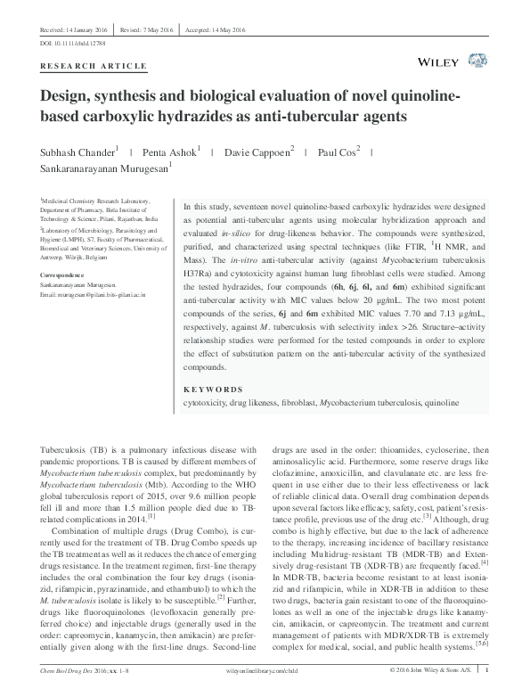 (PDF) Design, synthesis and biological evaluation of novel ...