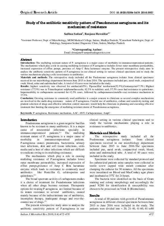 (PDF) Study of the antibiotic sensitivity pattern of Pseudomonas ...