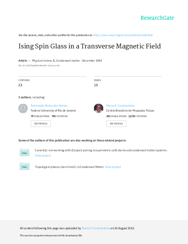 (PDF) Ising spin glass in a transverse field Raimundo dos