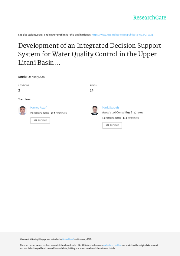 (PDF) Development of Integrated Decision Support System for the Water ...