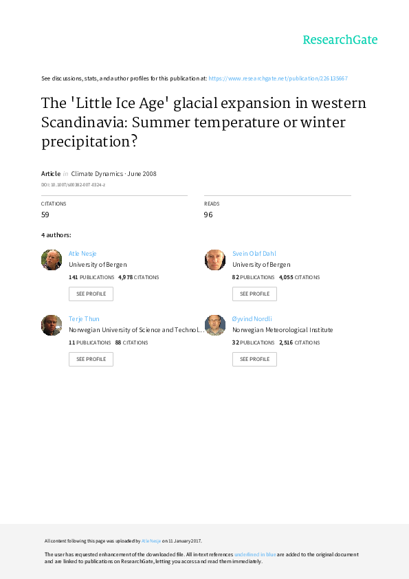 (PDF) The ‘Little Ice Age’ glacial expansion in western Scandinavia