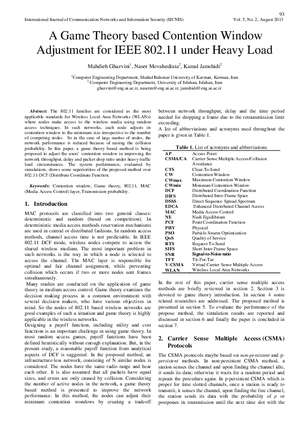 (PDF) A Game Theory based Contention Window Adjustment for IEEE 802.11 ...