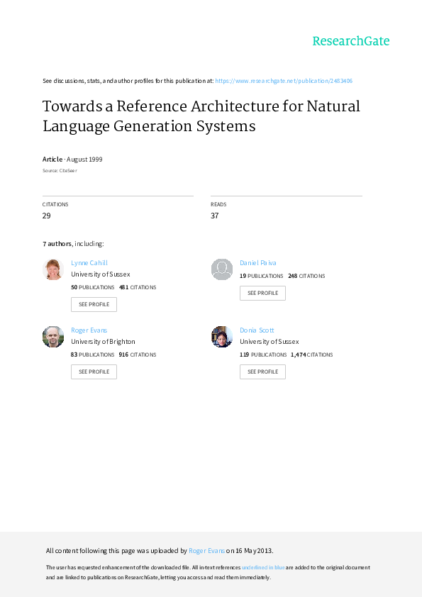 (PDF) Towards a reference architecture for natural language generation ...