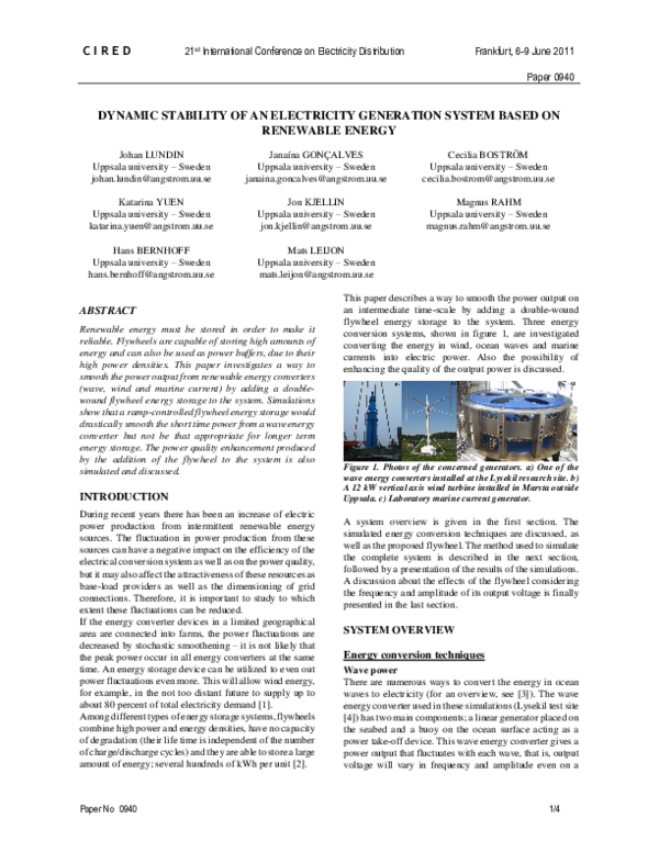 (PDF) Dynamic stability of an electricity generation system based on ...