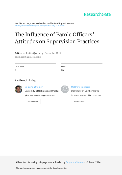 (PDF) The Influence of Parole Officers' Attitudes on Supervision Practices