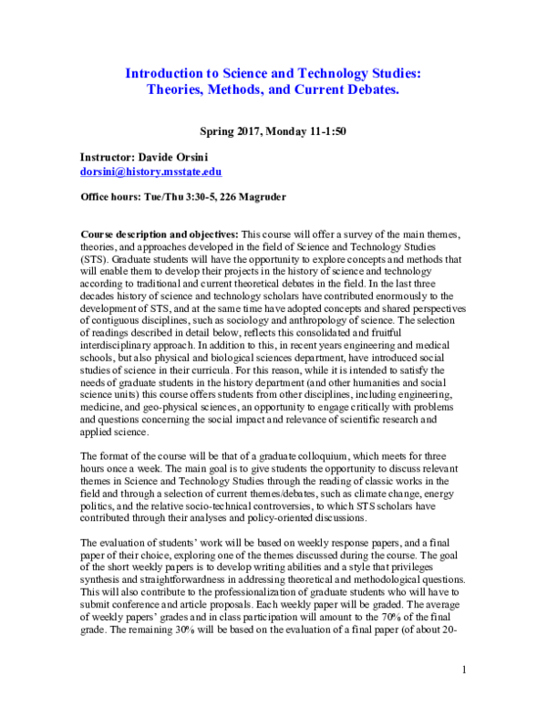 (PDF) Introduction to Science and Technology Studies: Theories, Methods ...