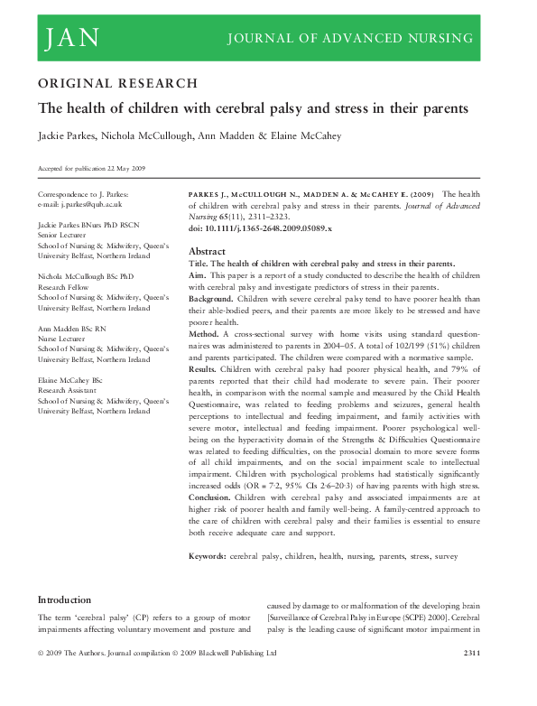 (PDF) The health of children with cerebral palsy and stress in their ...