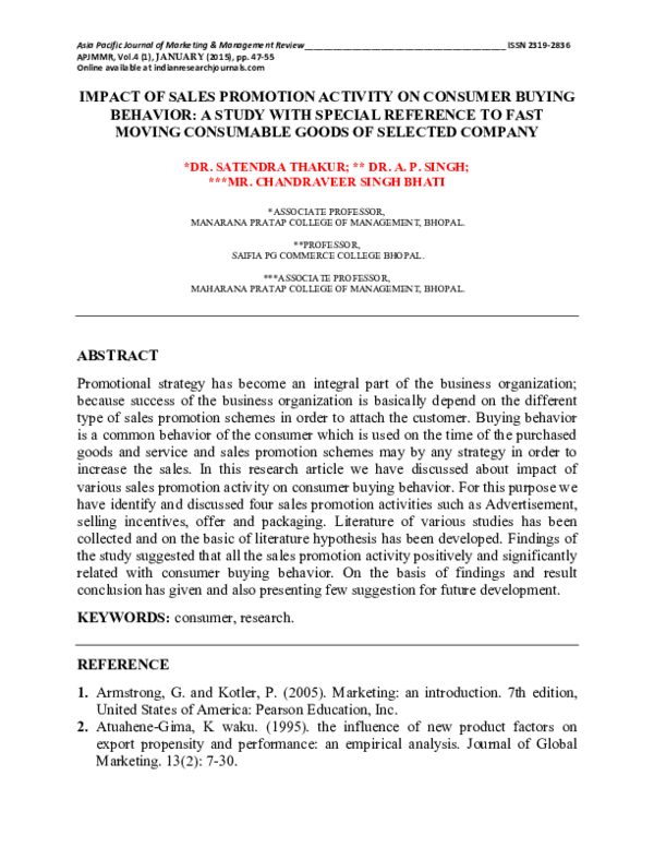 (PDF) IMPACT OF SALES PROMOTION ACTIVITY ON CONSUMER BUYING BEHAVIOR: A ...