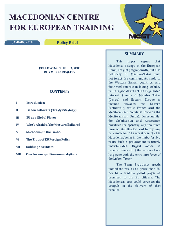 (PDF) FOLLOWING THE LEADER RHYME OR REALITY Andreja Stojkovski