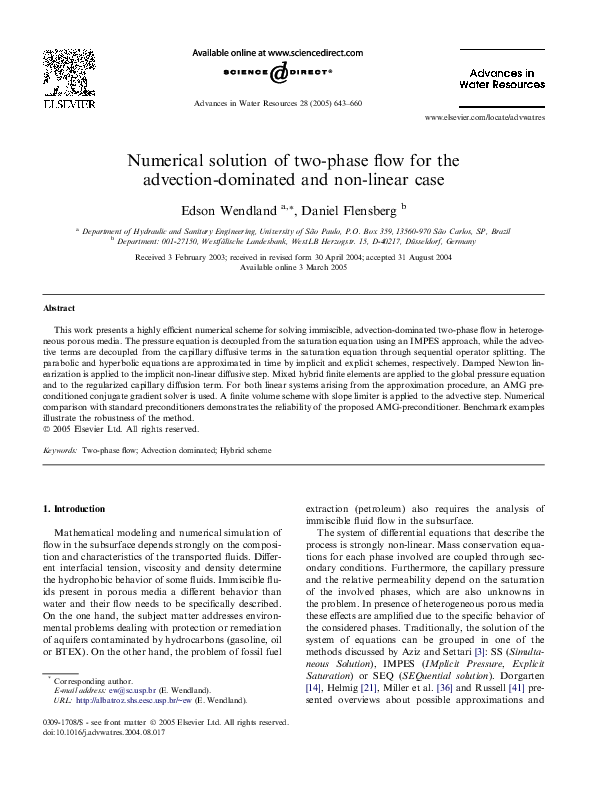 (PDF) Numerical solution of two-phase flow for the advection-dominated ...
