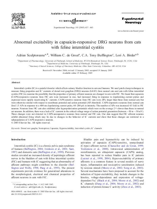 (PDF) Abnormal excitability in capsaicinresponsive DRG neurons from