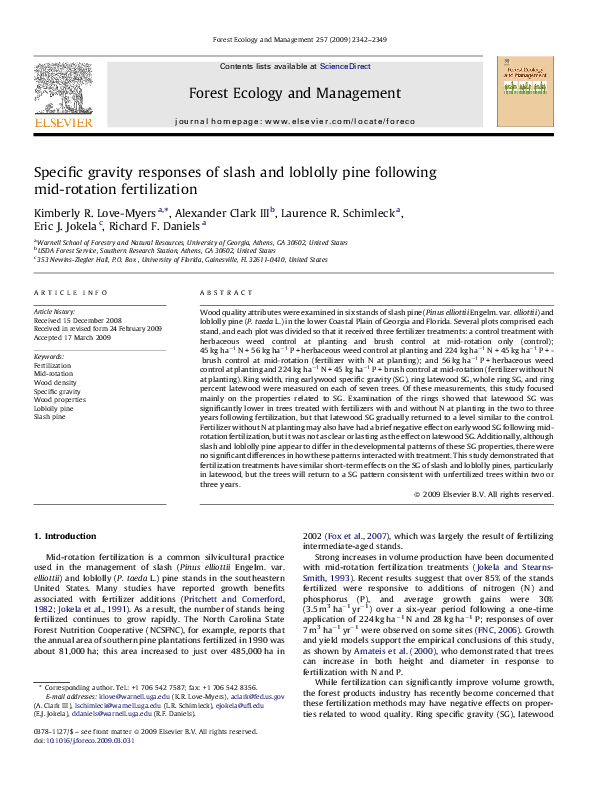 (PDF) Specific gravity responses of slash and loblolly pine following ...