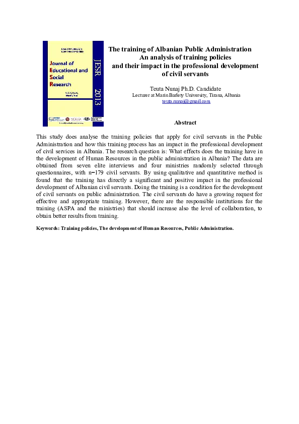 (PDF) The training of Albanian Public Administration. An analysis of ...