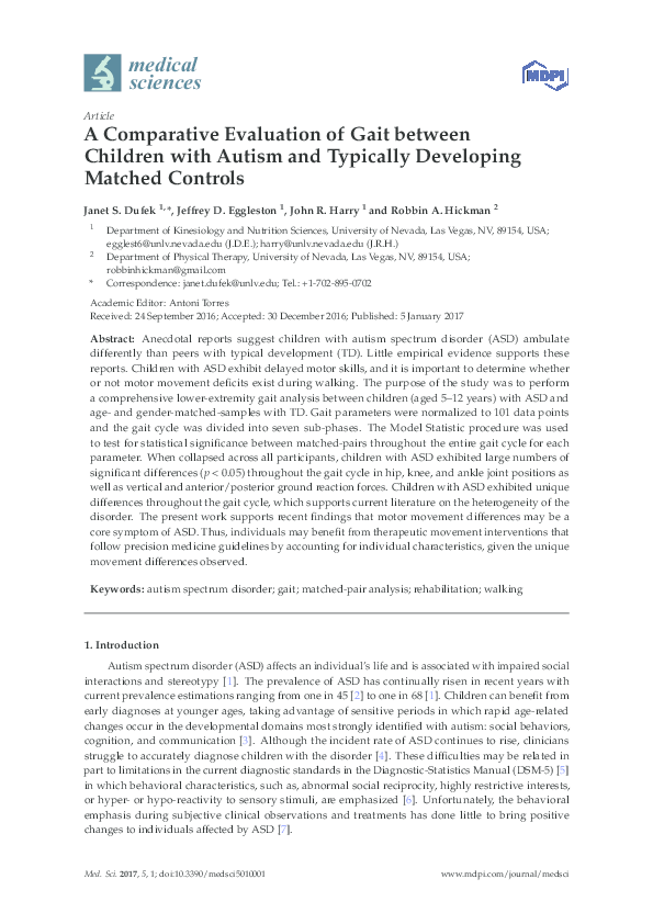(PDF) A Comparative Evaluation of Gait between Children with Autism and ...