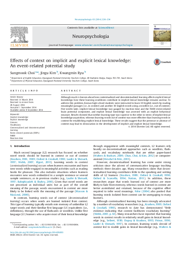(PDF) Effects of context on implicit and explicit lexical knowledge: An ...