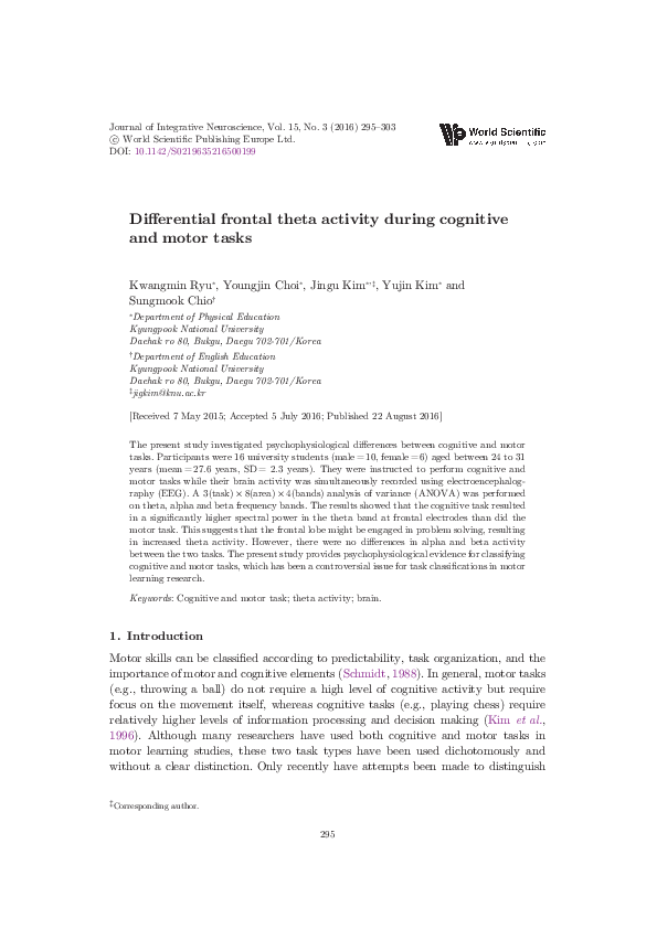 (PDF) Differential frontal theta activity during cognitive and motor tasks