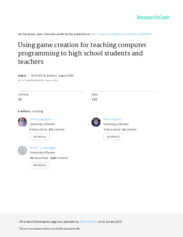 (PDF) Using game creation for teaching computer programming to high ...