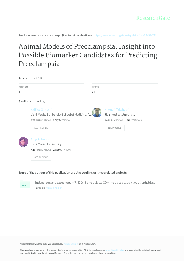 (PDF) Animal Models of Preeclampsia Insight into Possible Biomarker