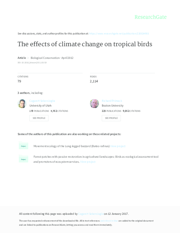 (PDF) The effects of climate change on tropical birds