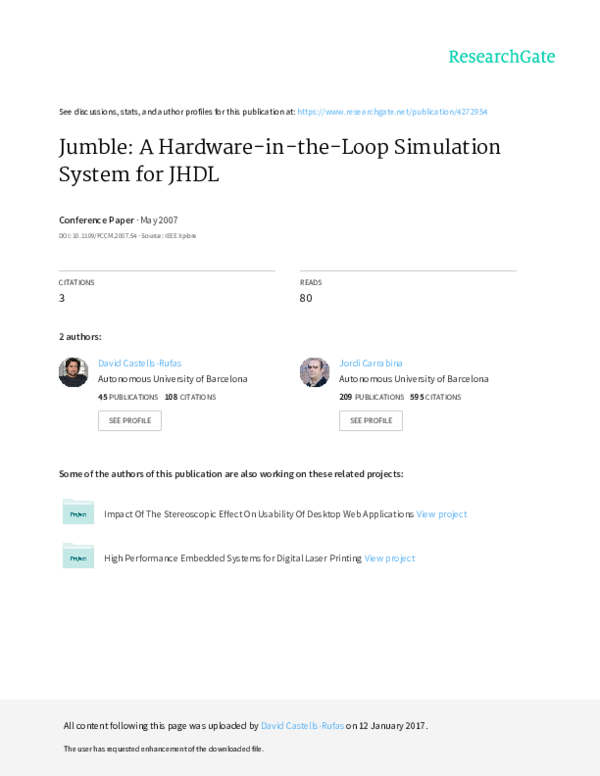 (PDF) Jumble A HardwareintheLoop Simulation System for JHDL Jordi Carrabina Academia.edu