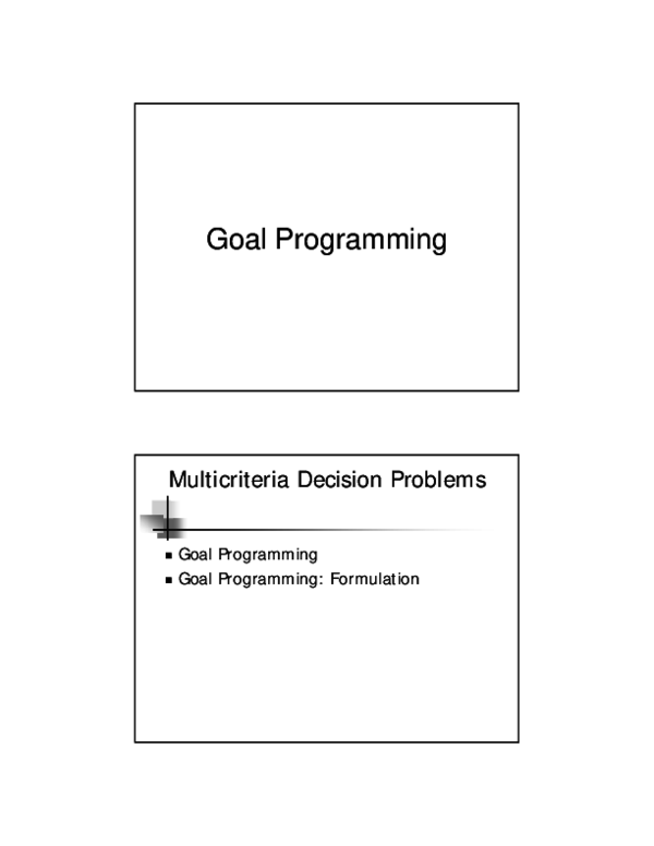 (PDF) Goal Programming Multicriteria Decision Problems Goal Programming ...