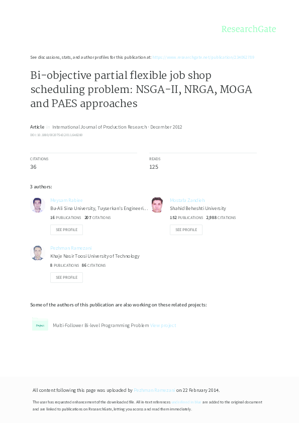 (PDF) Bi-objective partial flexible job shop scheduling problem: NSGA ...