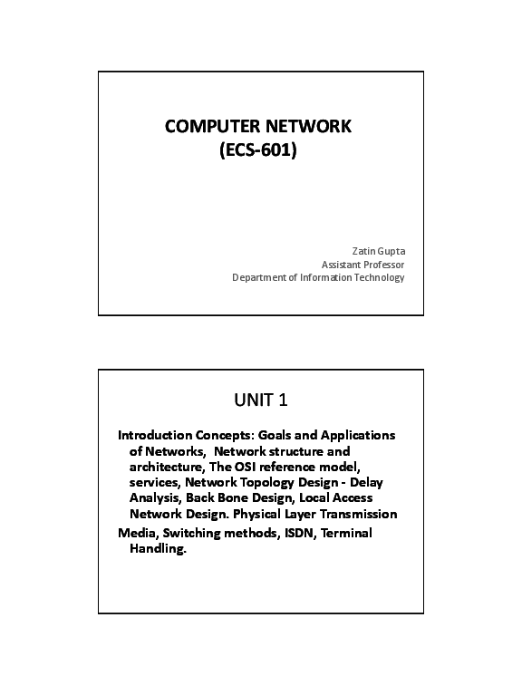 (PDF) COMPUTER NETWORK (ECS601) Introduction Concepts Goals and
