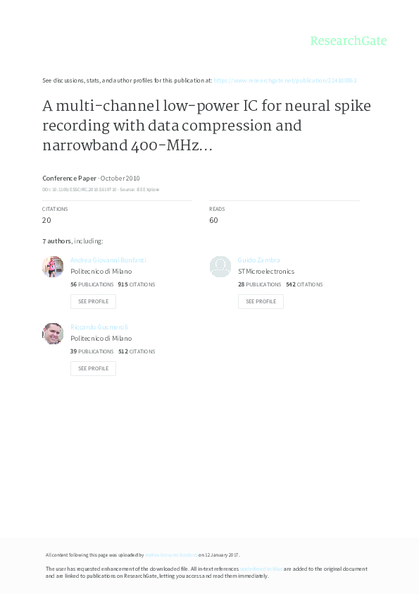 (PDF) A multi-channel low-power IC for neural spike recording with data ...