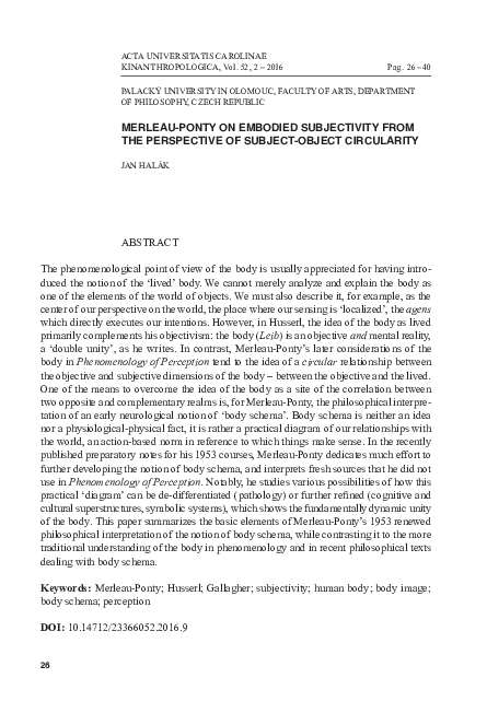 (PDF) Merleau-Ponty on Embodied Subjectivity from the Perspective of ...