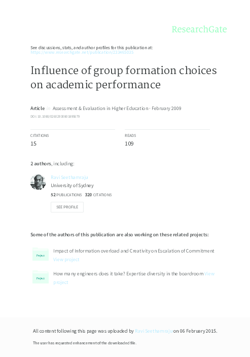 (PDF) Influence of group formation choices on academic performance
