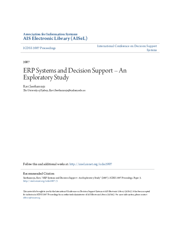 (PDF) ERP Systems and Decision Support – An Exploratory Study