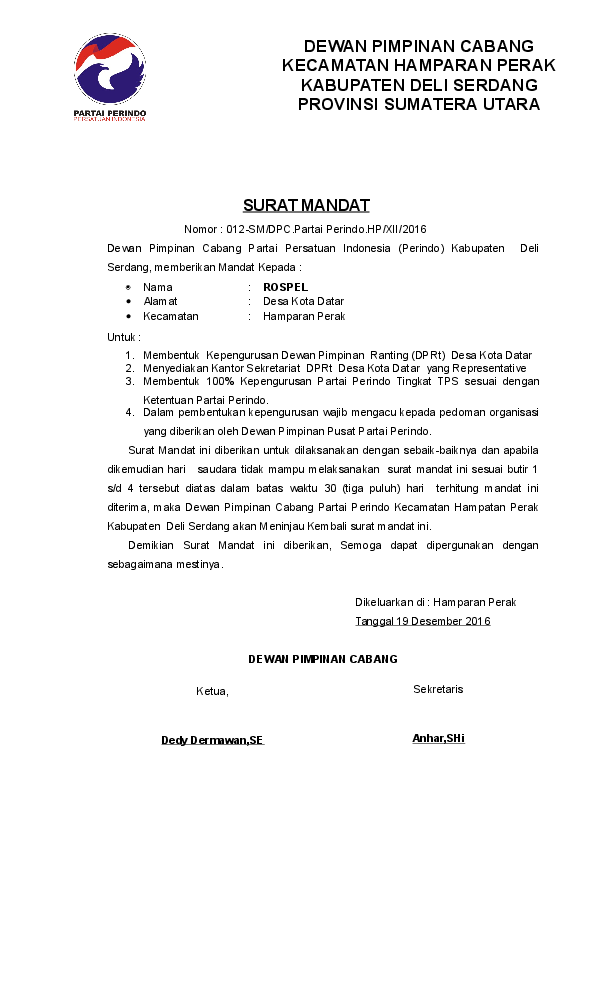 Contoh Surat Mandat Pembentukan Organisasi Nusagates