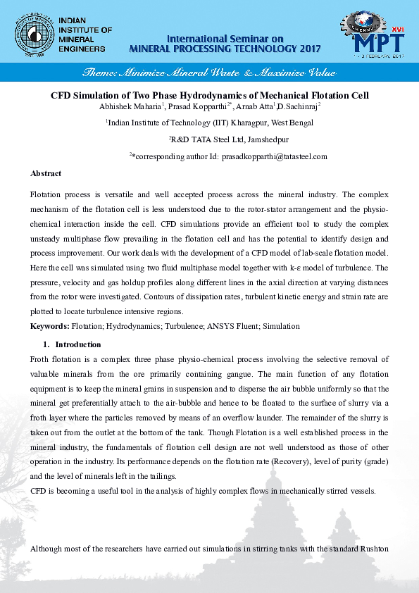 (DOC) CFD Simulation of Two Phase Hydrodynamics of Mechanical Flotation ...