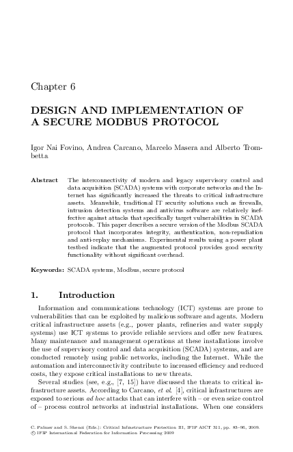 (PDF) Design and Implementation of a Secure Modbus Protocol