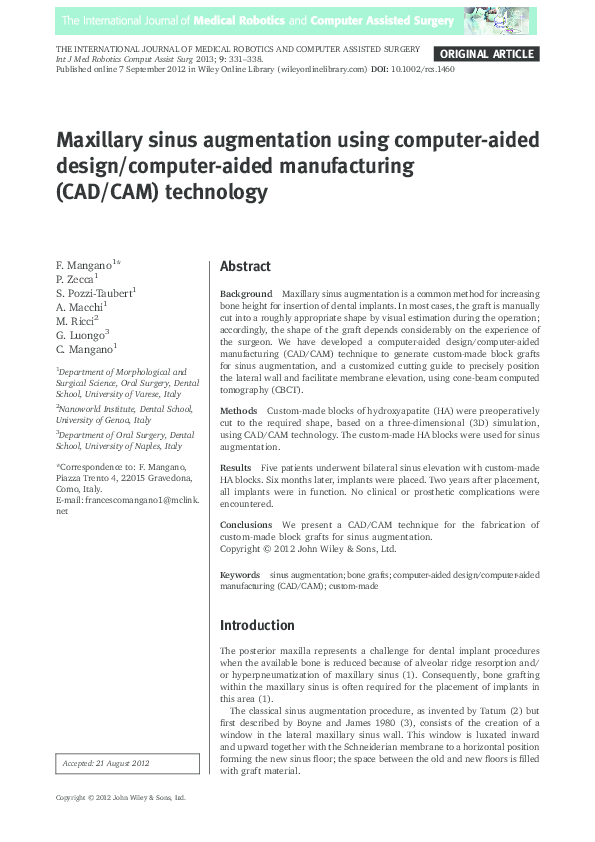 (PDF) Maxillary sinus augmentation using computer-aided design/computer ...