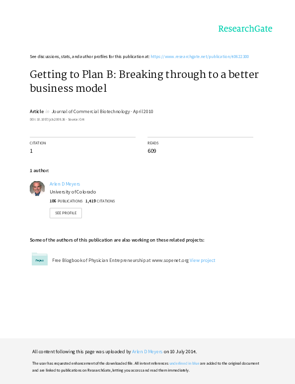 (PDF) Getting to Plan B: Breaking through to a better business model