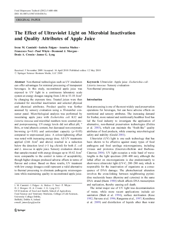 (PDF) The Effect of Ultraviolet Light on Microbial Inactivation and ...