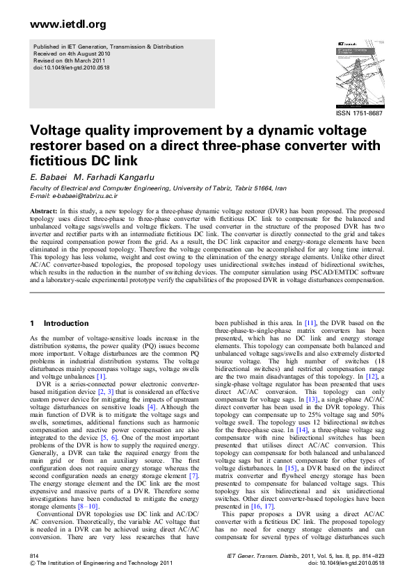 (PDF) Voltage quality improvement by a dynamic voltage restorer based ...