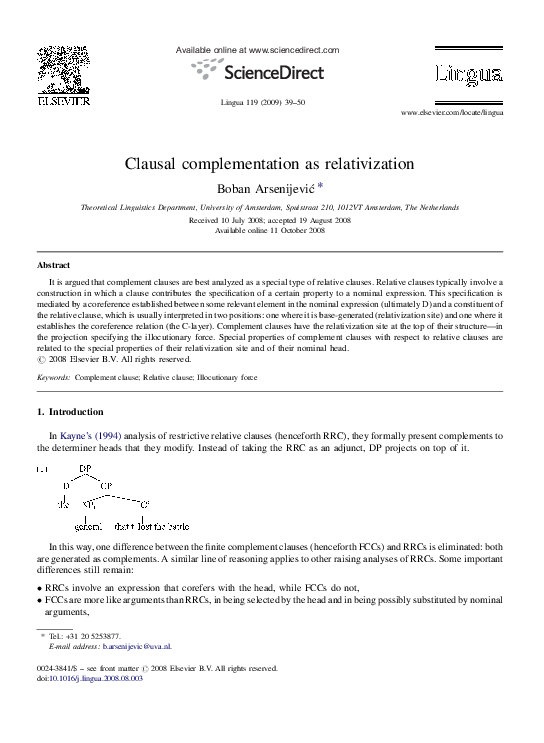 Pdf Clausal Complementation As Relativization