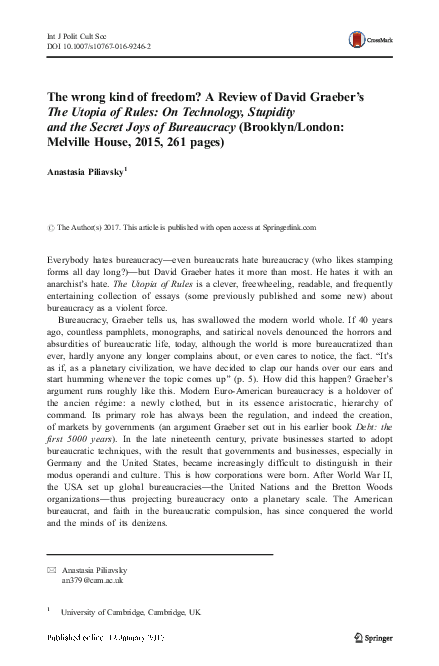 (PDF) The wrong kind of freedom? Review of David Graeber's The Utopia ...