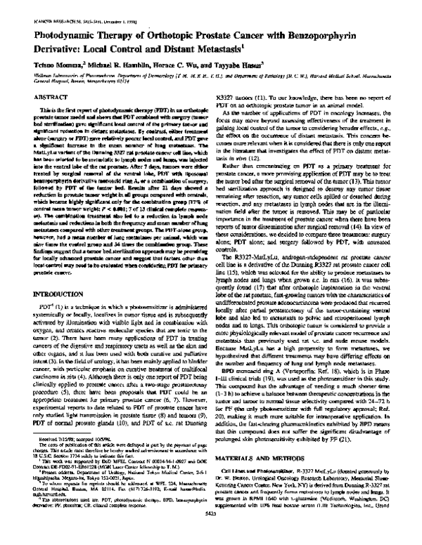 (PDF) Photodynamic therapy of orthotopic prostate cancer with ...