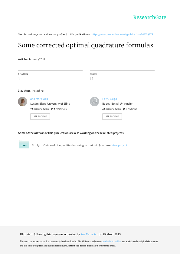 (PDF) Some corrected optimal quadrature formulas Ana Acu Academia.edu