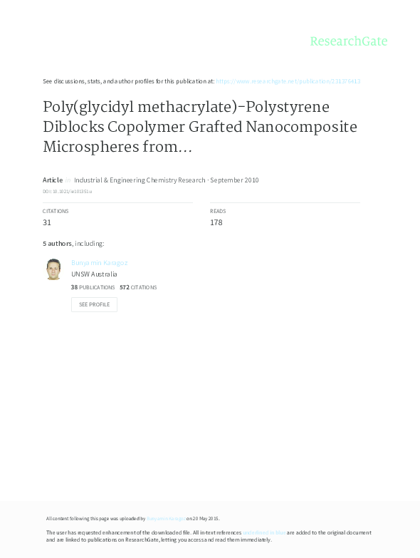 (PDF) Poly (glycidyl methacrylate)Polystyrene Diblocks Copolymer