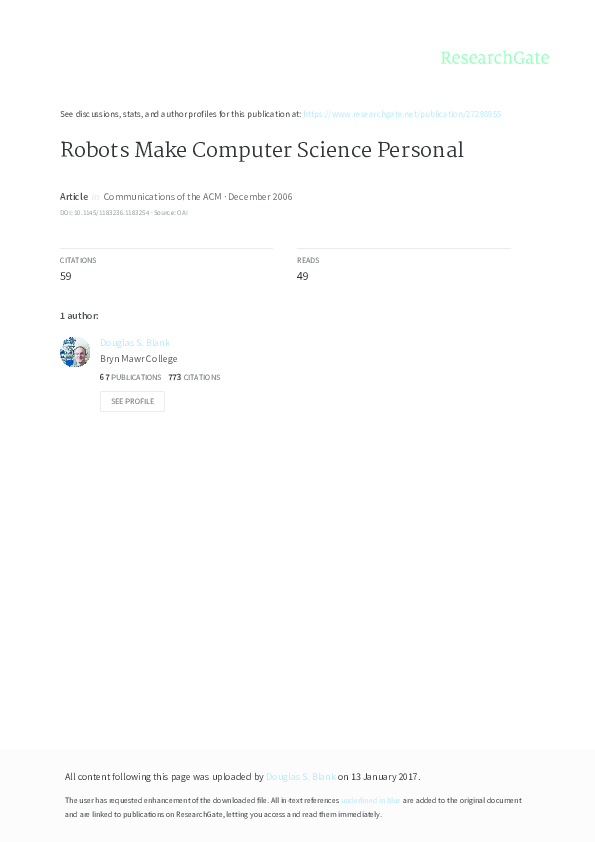 (PDF) Robots make computer science personal