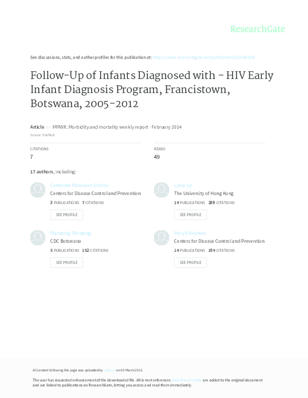 (PDF) Follow-up of infants diagnosed with HIV - Early Infant Diagnosis ...