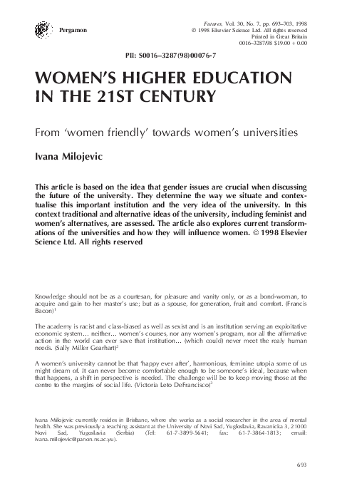 (PDF) Women's higher education in the 21st century:: From [] women ...