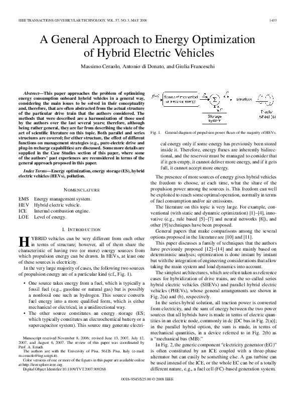 (PDF) A General Approach to Energy Optimization of Hybrid Electric