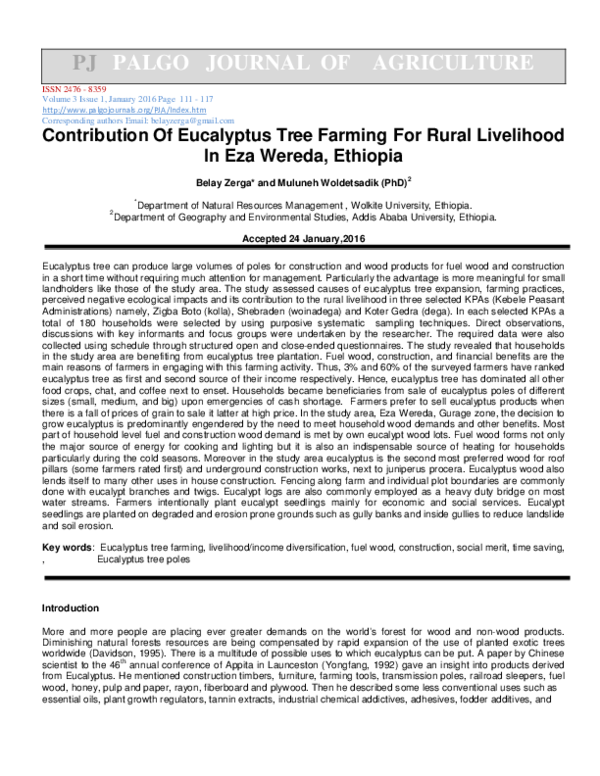 (PDF) Contribution Of Eucalyptus Tree Farming For Rural Livelihood In ...